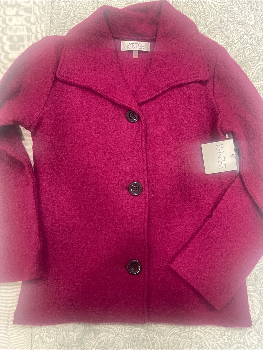 Kasper Magenta Button-Front Pea Coat